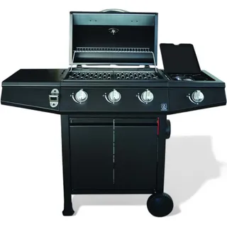 Gasgrill 3 Brenner + Seitenbrenner mit schwarzem Stahlrahmen Mini - Schwarz