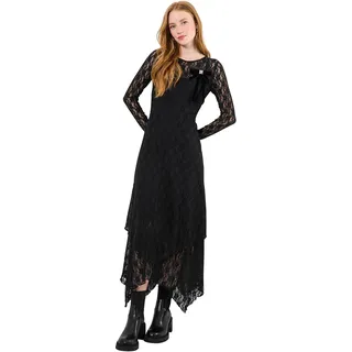 Joe Browns Maxikleid mit Blumenmuster, breite Ärmel, Knopfleiste, Schwarz, 38