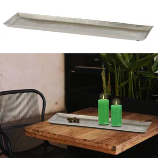 Cepewa Dekotablett Dekoplatte │ Aluminium gehämmert 51x12cm silber eckig │Serviertablett Tischdekoration (1 x Dekotablett 51x12cm silber)