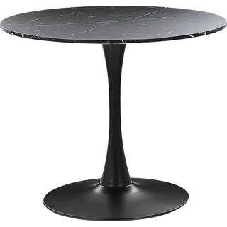 BELIANI Esszimmertisch Schwarz Marmor Optik Rund 90 cm MDF-Platte Metall Modern - Schwarz