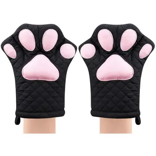 Ofenhandschuhe, süßes, lustiges, Katzenpfoten-Design, hitzebeständig, gestepptes Baumwollfutter, Topflappen, zum Grillen und Backen, Handschuhe, Küchenutensilien, Geschenk-Set für Grill, Mikrowelle
