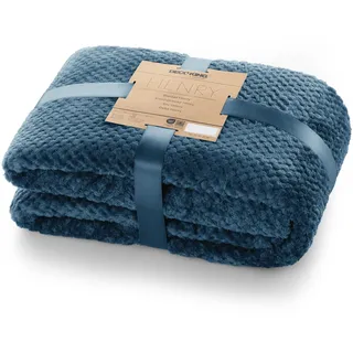 DecoKing Kuscheldecke 70x150 cm Indigoblau Decke Microfaser Wohndecke Tagesdecke Fleece weich sanft kuschelig skandinavischer Stil dunkelblau Henry
