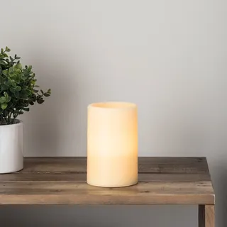 Lights4fun LED Echtwachskerze Klassisch batteriebetrieben 15 cm Timer Batteriebetrieben Deko Wohnzimmer flackernde Flamme Stumpenkerzen Elektrisch mit Timerfunktion