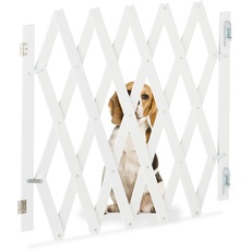 Relaxdays Hundeabsperrgitter ausziehbar bis 126 cm, 70-82 cm hoch, Bambus, Hunde Schutzgitter, für Treppe & Tür, weiß
