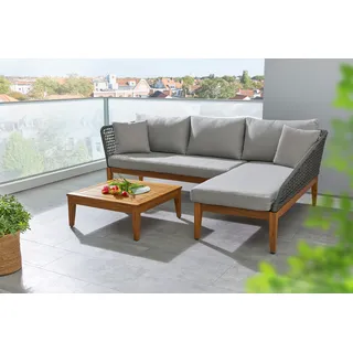 Timbers Gartenlounge-Set »Sunnyvale«, (Set, 3 tlg., 2x Sofa, 1x Tisch/Hocker 70x70x28 cm), inkl. Auflagen, Gestell aus hochwertigem Massivholz, braun