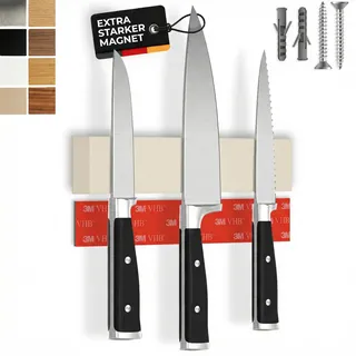 CUCINO Messer Magnetleiste selbstklebend - Vergleichssieger mit extra starkem Magnet - Einfache Montage mit 3M Klebeband ohne Bohren, Beige 25cm