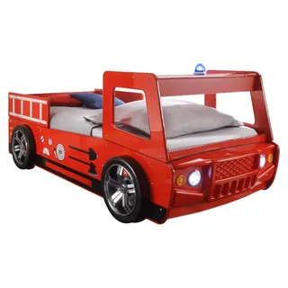 Begabino Kinderträume Kinderbett Autobett Feuerwehr 90 x 200 cm Holz lackiert rot