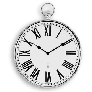 Design Wanduhr - Style Taschenuhr Vintage - Große römische Zahlen - Leicht lesbar - Funkgesteuert - Ø 30 cm - Für Küche, Wohnzimmer, Schlafzimmer - Silberfarben