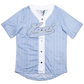 Karl Kani Varsity Logo Pinstripe Baseball Kurzarmhemd - Light Blue / White - L