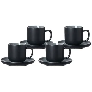 Ritzenhoff & Breker Jasper Espressotassen mit Untertassen, 4er Set, Schwarz, 240 ml, Espressogeschirr mit Soft-Touch-Haptik & Mattglasur, Spülmaschinengeeignet