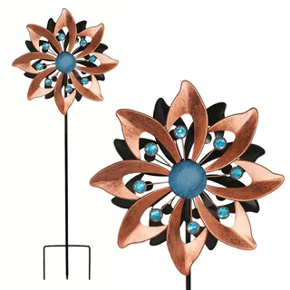 Gartenwindmühle Metall Windspiel Gartenstecker Gartendeko Blumenstecker 2 in 1 Gartenwindfänger Windskulptur Vogelscheuche