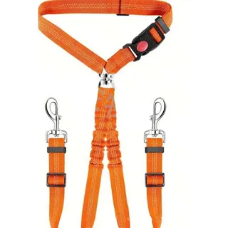 INF Doppelte Hunde Auto Sicherheitsgurt: Verstellbare & Reflektierende Leine für Zwei Haustiere Orange