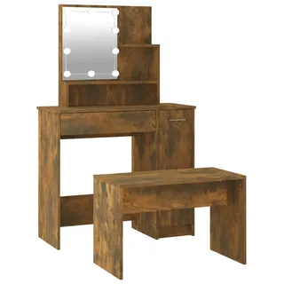 vidaXL Schminktisch-Set mit LED Räuchereiche Holzwerkstoff - Braun