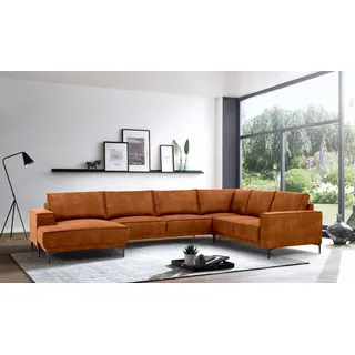 OTTO home Wohnlandschaft »OLAND U-Form, XXL, B: 342 cm, Skandi-Design« Skandi-Design in Struktur, Flachgewebe, Luxus-Microfaser, Boucle, braun