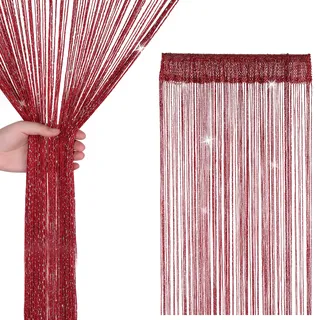 WedDecor Schnur Vorhänge Glitzer Fransen Panel Fliegengitter Zimmer Organizer Quaste Vorhang für Türen, Türöffnung, Windows, Wohnkultur, Ereignis Dekoration, (90cm x 200cm) - Weinrot, 90 x 200cm