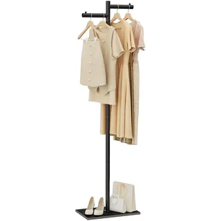 ENUMAIL Metall Freistehend Garderobenständer, Jackenständer für Kleidung, Garderobe mit NatüRliche Stabile Felsbasis, 175cm Modern kleiderständer Passend für EingäNge, Korridore, Hallen, Schwarz