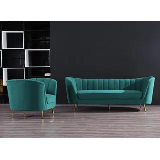 Wohnlandschaft Relax Samt Sitz Design Couch Lounge Sofagarnitur 3+1 Sitzer Möbel - Grün