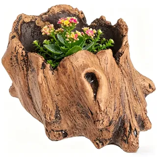 NOLITOY Blumentopf Holzstumpf Imitat Klein Zement Pflanztopf Vintage Betonoptik Sukkulenten Topf Kreativer Garten Uebertopf Dekorative Rustikale Pflanzschale Fuer Innen Und Draussen 12 cm