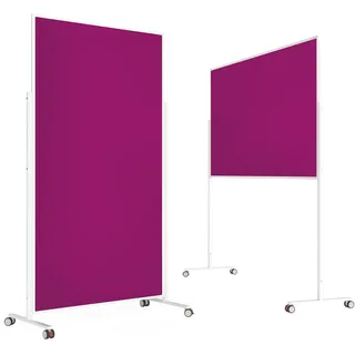 magnetoplan Design-Moderationstafel VarioPin, Filz Pink | Pinnwand Rahmen Weiß | Mobile Pinntafel | Doppelseitig | Hochwertige Filztafel | Made in Germany | BxH 1000x1800mm