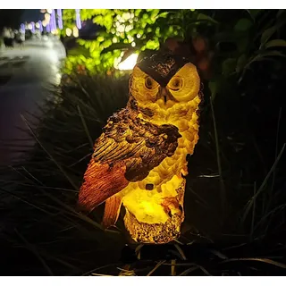 BININBOX Solar Gartenleuchten LED Eule Design Rasen Wege Solarlampen Außen Wasserdichte Landschaft Dekorative Lichter (Braune Eule)