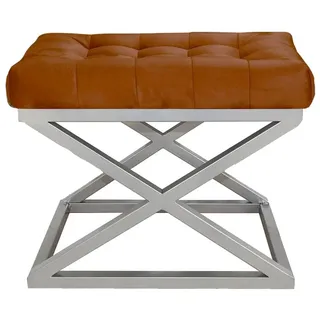 Atelier Del Sofa Stylish Pouffe with Metal Frame, 50 cm Width, 42 cm Height, 40 cm Depth | 100% Polyester Babyface, Grey with Silver & Terracotta Accents | Perfect for Modern Living Spaces