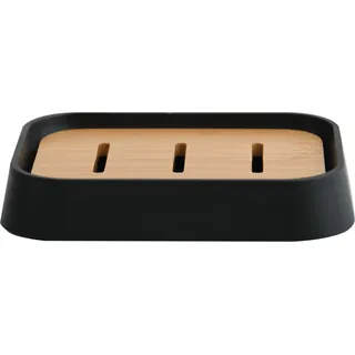 MSV Seifenschale Kamla Polystyrol und Bambus 12 x 9 x 2,5 cm Schwarz-Braun