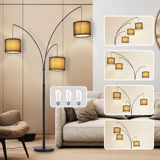 DLLT Moderne Stehlampe für Zimmer: 3 Licht Tree Stehlampen mit schwarzen Schirmen für Wohnzimmer - Bogen bogenlampe für Schlafzimmer - Hohe Stehleuchte für Büro Ecke Schwarz