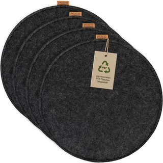 Miqio Design Filz Sitzkissen Rund mit Antirutschnoppen | 35cm | 4er-Set | Indoor und Outdoor | Nachhaltig aus recycelten PET Flaschen | Waschbare Stuhlkissen rutschfest | Dunkelgrau