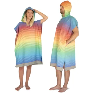 LeStoff Badeponcho - 100% Bio-Baumwolle - Leicht, Saugstark, Schnelltrocknend, Strandponcho Kapuze, Handtuchponcho, Surfponcho, Umkleideumhang, Handtuchkleid, Duschponcho, Umziehponcho (Rainbow, M)