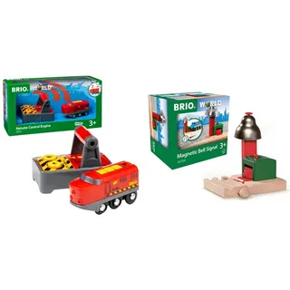 BRIO World 33213 IR-Frachtlok – Elektrische Lokomotive mit Fernsteuerung – Zubehör für die BRIO World & World 33754 Magnetisches Glockensignal – Eisenbahnzubehör für die BRIO Holzeisenbahn