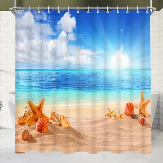 Lerores Duschvorhang 120x200cm Sea Blue, Beschwerter Saum Antischimmel Textil, Wasserabweisend, Waschbar Polyester Badevorhänge mit 8 Ösen und Duschvorhangringe für Badezimmer, Badewanne