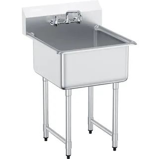 Vevor Edelstahl Spültisch Gewerbliche Spülbecken 686 x 610 x 1041 mm, Spülbecken Edelstahl mit Wasserhahn 104 kg Tragfähigkeit, Edelstahlspüle Spülbecken Waschbecken Küche Freistehendes Spülbecken