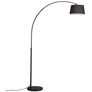 Qazqa - Moderne Bogenlampe schwarz mit schwarzem Stoffschirm - Arc Basic I Wohnzimmer - Stahl Rund - LED geeignet E27