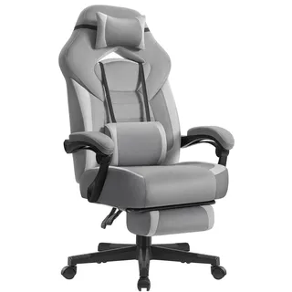 Gaming-Stuhl, ergonomischer Computerstuhl, Bürostuhl, mit Fußstütze, Kopfkissen, Lendenkissen - Grau