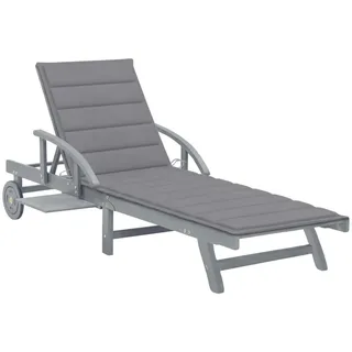 vidaXL Sonnenliege Mit Auflage Akazie Massivholz , Grau , Holz , Füllung: Polyester , Rechteckig , 200x86x68 cm , Gartenmöbel, Gartenliegen