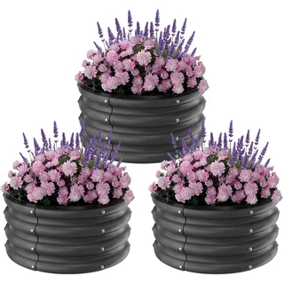 GarveeLife Hochbeet Metal 60x28Cm | 3Stk. Rundes Hochbeet Für Den Außenbereich | Metall Gartenbeet Für Gemüse | Verzinktem Stahl-Hochbeete Für Die Gartenarbeit | Oberirdischer Gartenkasten Für Blumen