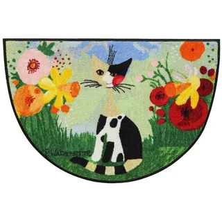 SALONLOEWE Rosina Wachtmeister Fußmatte Annette halbrund 60 x 85 cm by Salonloewe waschbar Katzen bunt Blumen Eingangsmatte rutschfest