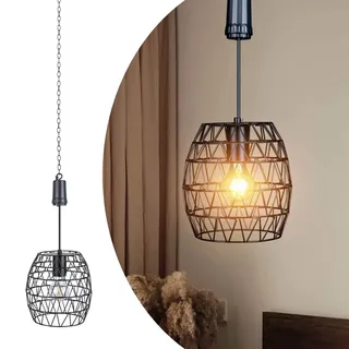 pearlstar pearstar Hängelampe mit Batterie, Metall batteriebetriebene Lampen Mit LED-Glühbirne Timer, Akku Hängeleuchte Esstisch Wohnzimmer, Garten Pendelleuchte für Balkon Terrassen Hof Schwarz