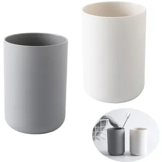 Zahnputzbecher, 2 Stück 300ML Zahnputzbecher Kunststoff für Kinder & Erwachsene, Einfache Farbe Zahnbecher, Qualitäts - Lebensmittel - Grad - Kunststoff, Robust, Zerbrechungsschutz (Grau, Weiß)