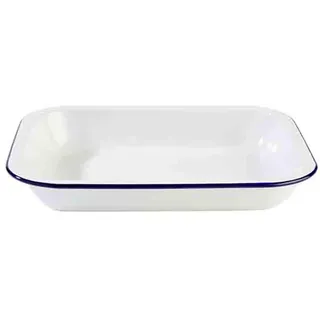 APS 40669 Schale "ENAMELWARE", Obstschale, Salatschüssel, 1,9 Liter, 28 x 23 cm, Höhe 4,5 cm, emailliertes Stahlblech, weiß mit blauem Rand