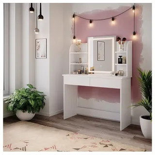 Vicco Vicco, Schminktisch, Charlotte mit LED-Spiegel (108 x 40 x 142 cm)