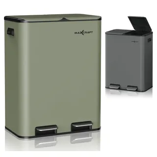 MAXCRAFT Mülleimer / Treteimer mit Soft Close Deckel und 2 Inneneimern - 60 Liter in Grün - Grün