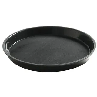 HENDI Serviertablett, rund, mit hohem Rand, Rutschfester Gummibeschichtung, Schock- und bruchfest, Gastro Tablett, Tablett, ø320x(H) 37mm, Polypropylen, Schwarz