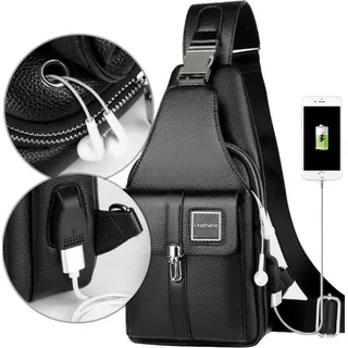 Herren Crossbody Bag aus echtem Leder - Wasserdichte Brusttasche Sling Rucksack - Vielseitiger Schulterrucksack für Arbeit und Freizeit - Schwarz