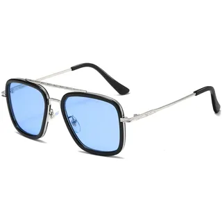 SHEEN KELLY Retro Sonnenbrille Herren Metall Quadratisch Damen Klassische Eckig Fahrbrille Blau Pilot Sunglasses