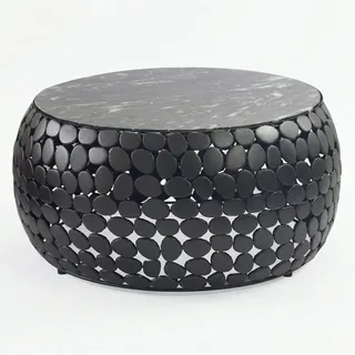 Couchtisch rund Marmor Schwarz mit Aluminiumgestell - Schwarz