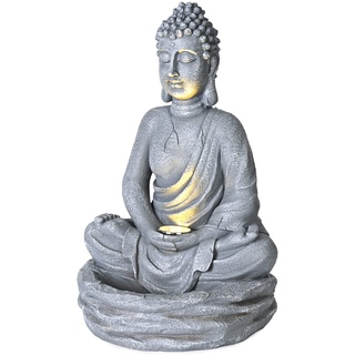 Solpex Solar Buddha Blumentopf Leuchte, Sitzender Buddha Garten Statue, Solar Beleuchtung, 33 cm Deko Figur aus Harz, Wasserdicht, für Außen, Balkon, Terrasse, Hof (Grau)