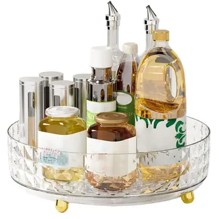 Lazy Susan Drehteller, um 360 ° drehbar, Aufbewahrung drehbares Gewürzregal, Kosmetik-Make-up-Organizer für Küchenschrank, Speisekammer, Kühlschrank, Arbeitsplatte, Büro, Badezimmer, transparent