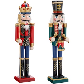 Cepewa Nussknacker aus Holz Set König+Trommler r/g r/b 38 cm Weihnachtsdeko Figur Erzgebirge Nussbrecher Nutcracker Nusszange (1 x Nussknacker Set König+Trommler r/g 38 cm)