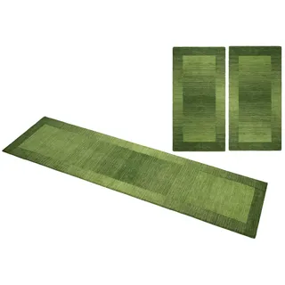 THEKO Bettumrandung THEKO "Gabbeh Super, Handweb, Teppich, Bordüre, reine Wolle" Gr. 14, grün, H:9mm, Obermaterial: 100% Wolle, Bettumrandungen, Bettvorleger, Schlafzimmer, Läufer-Set